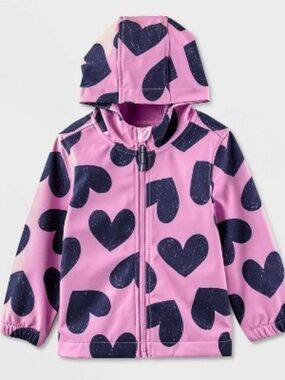 Cat & Jack Girl's Soft Shelled Hooded Heart Rain Jacket, Lavender Size 5T